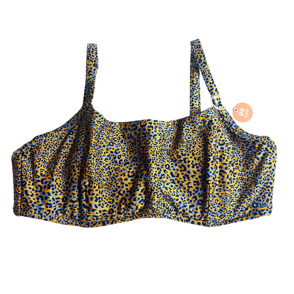 Seafolly Bikini Top Womens 10 DD Blue Yellow Leopard Bralette NEW